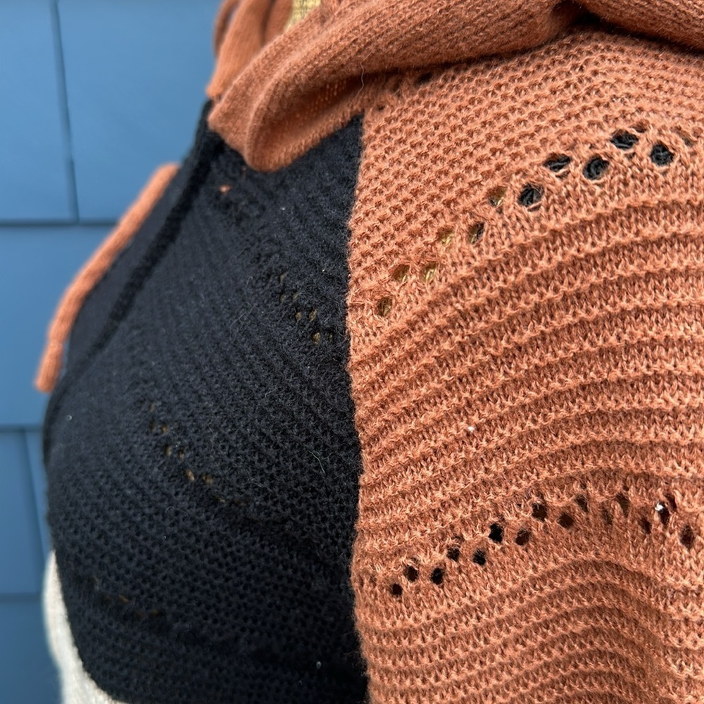 🤎🖤🤍Shein brown striped sweater zipper hoodie cardigan medium - Picture 7 of 7